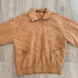 Vintage Genelli Silk Bomber Style Windbreaker Jacket Beige Large Y2k